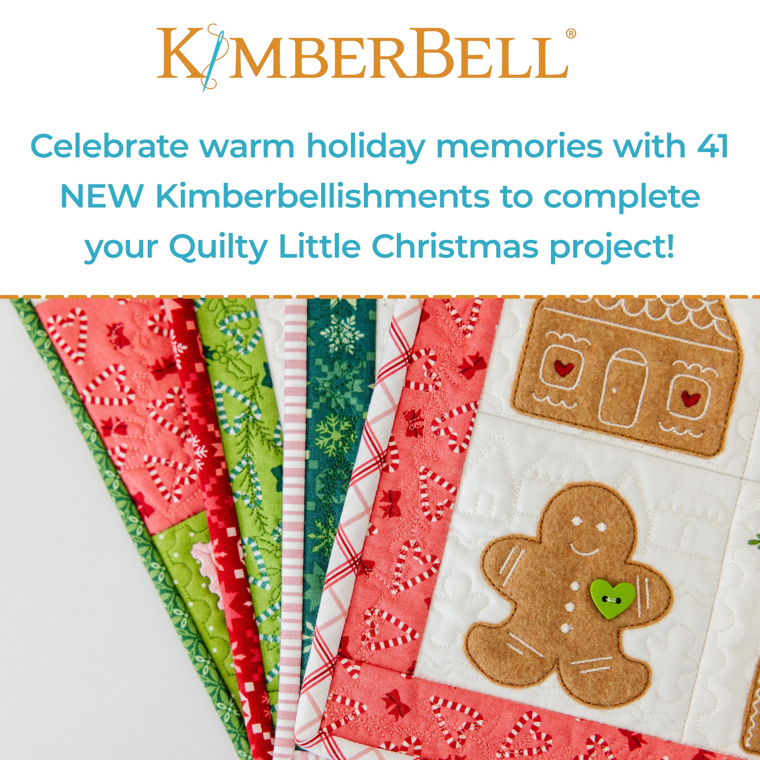 Kimberbell A Quilty Little Christmas Embellishment Kit - Embellishments for Crafting Kit, 41pcs Set w. Applique Glitter, Ribbon and Embroidery Felt, Embroidery Supplies, Quilting Embellishments