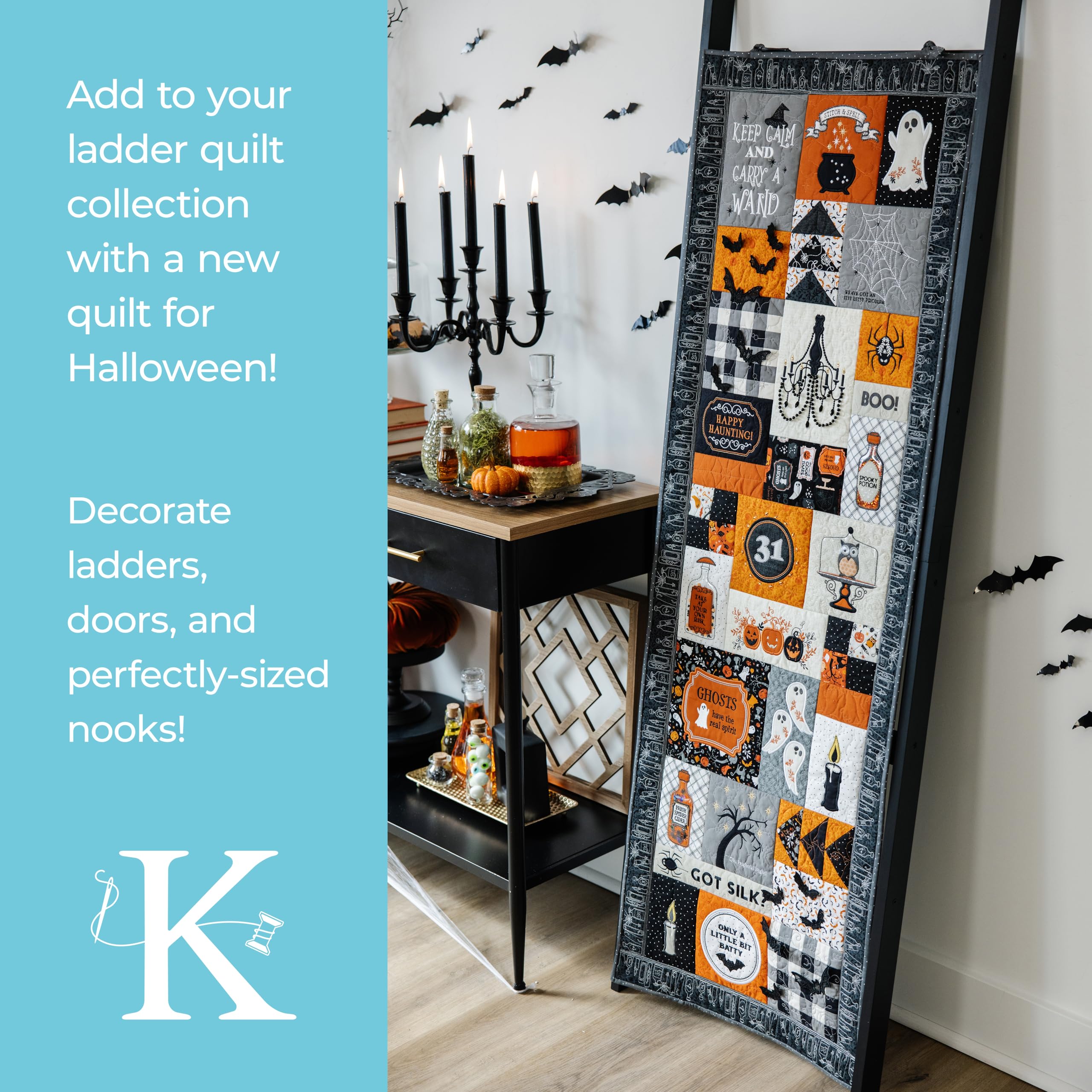 Kimberbell Pumpkins & Potions Ladder Quilt - Machine Embroidery Design CD, Quilting, Embroidery Patterns, Halloween Designs