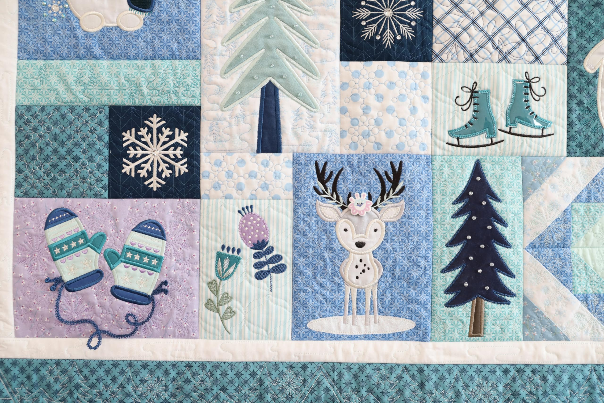 Kimberbell Enchanted Winter Feature Quilt – 40x40 Winter Quilt Pattern with Appliqué & In-the-Hoop Blocks – Instruction Book + Digital Redemption Code for Machine Embroidery Designs