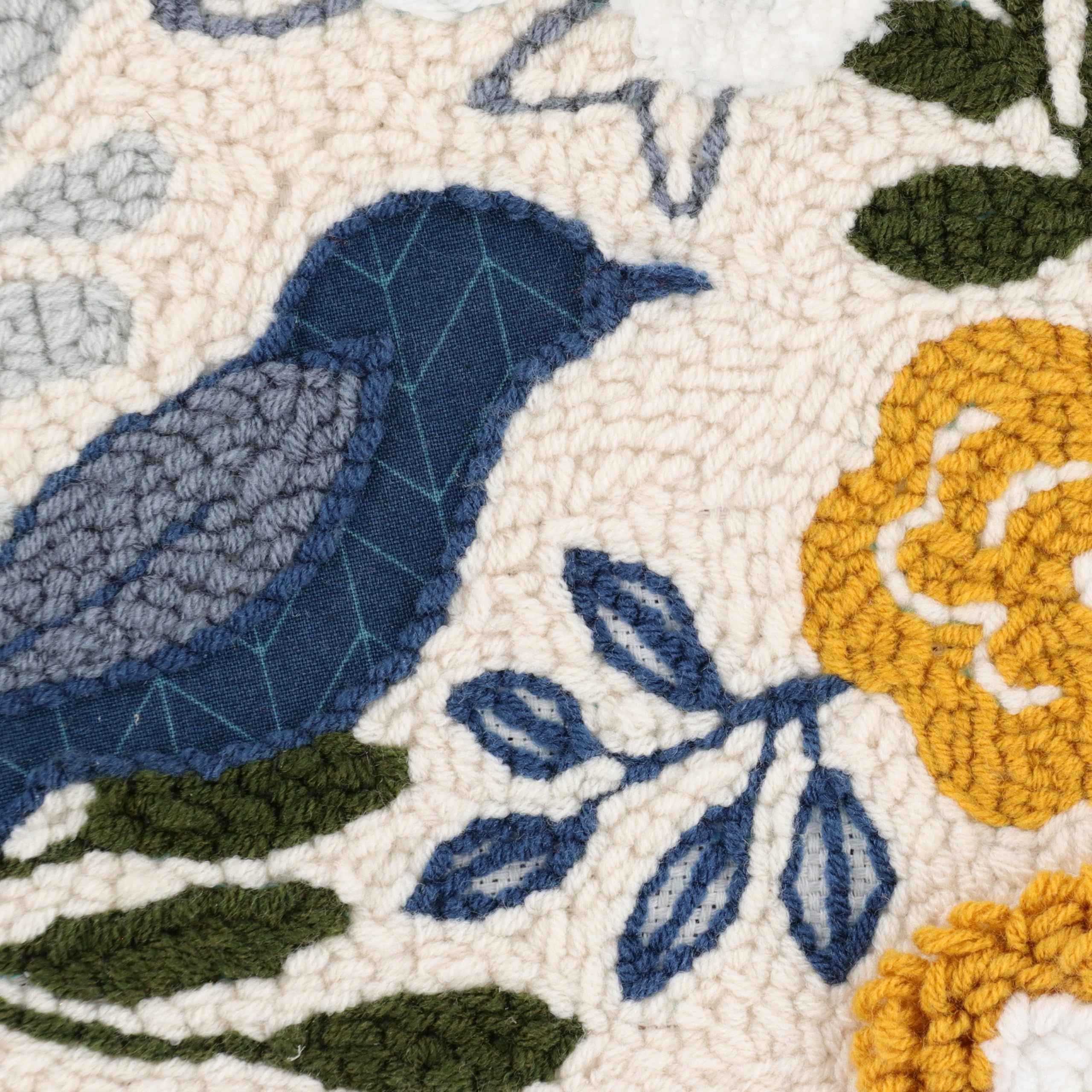 Kimberbell Punch Needle Kit – Birdsong Bouquet - Complete DIY Embroidery Kit with Tool, Monks Cloth, Frame, Yarn & Embellishments – Blue & Gold Floral Design Punch Needle Set
